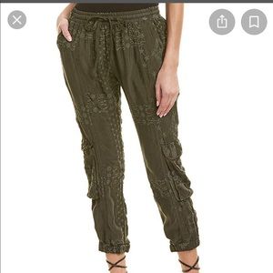 Johnny Was Embroidered Green Pants